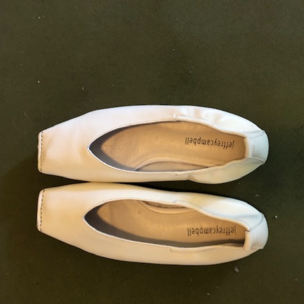Jeffrey Campbell white leather square toe flats 7